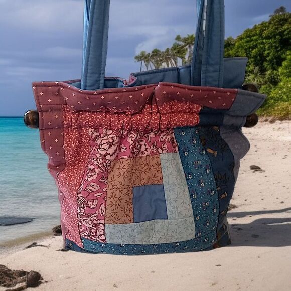 Hand Crafted Quilted Fabric Shoulder Bag Handbag Cottage Hippie Farmhouse Boho - Picture 1 of 16